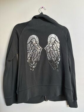 Victoria's Secret Black Hoodie with Silver Sequin Wings